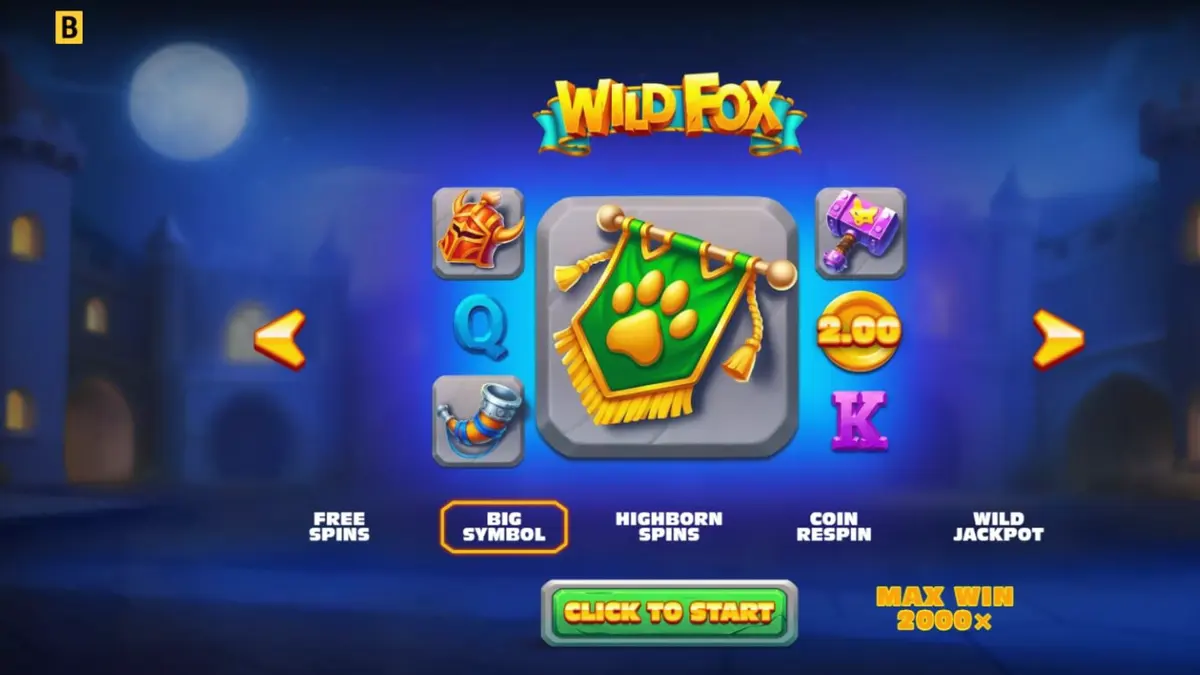 Wild Fox স্লট গেমের একটি দৃশ্য যেখানে শিয়াল নাইটকে দেখা যাচ্ছে